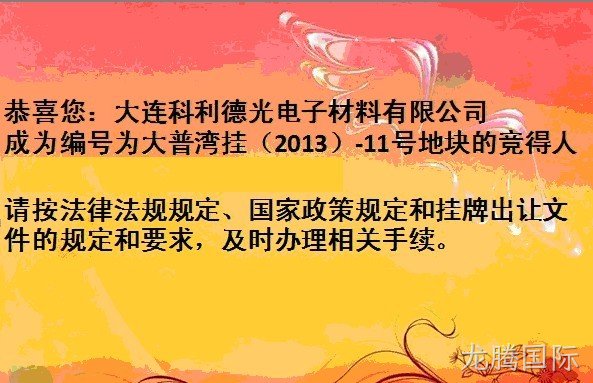 龙腾国际公司新工厂用地摘牌成功